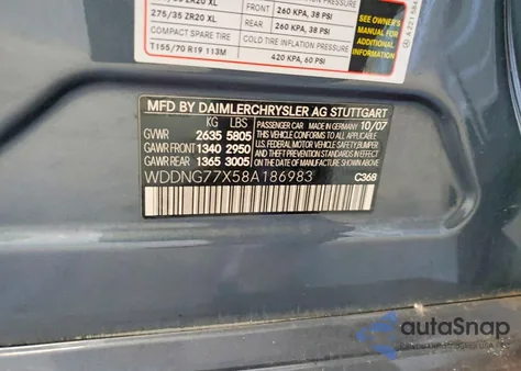 2008 Mercedes-Benz S 63 Amg z USA, uszkodzony, nr VIN WDDNG77X58A186983